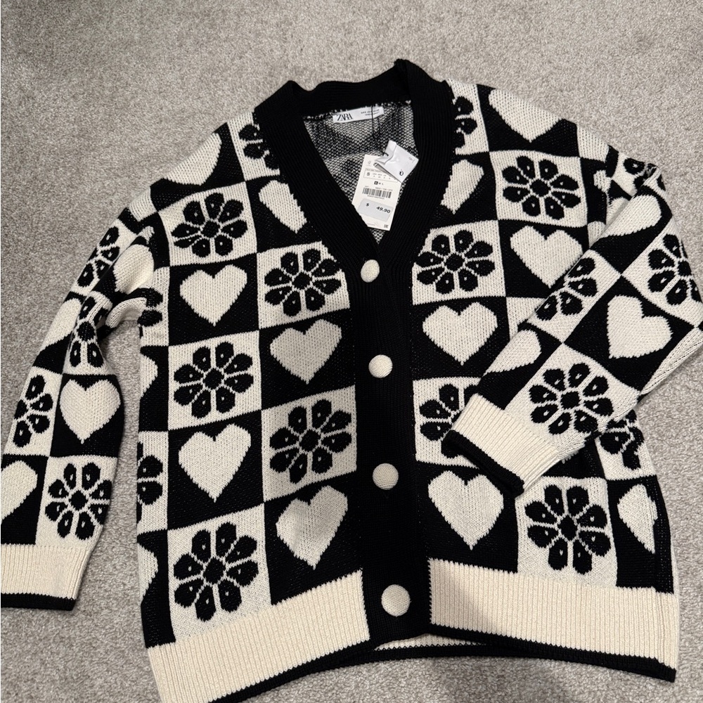Zara Black and Cream Heart Cardigan